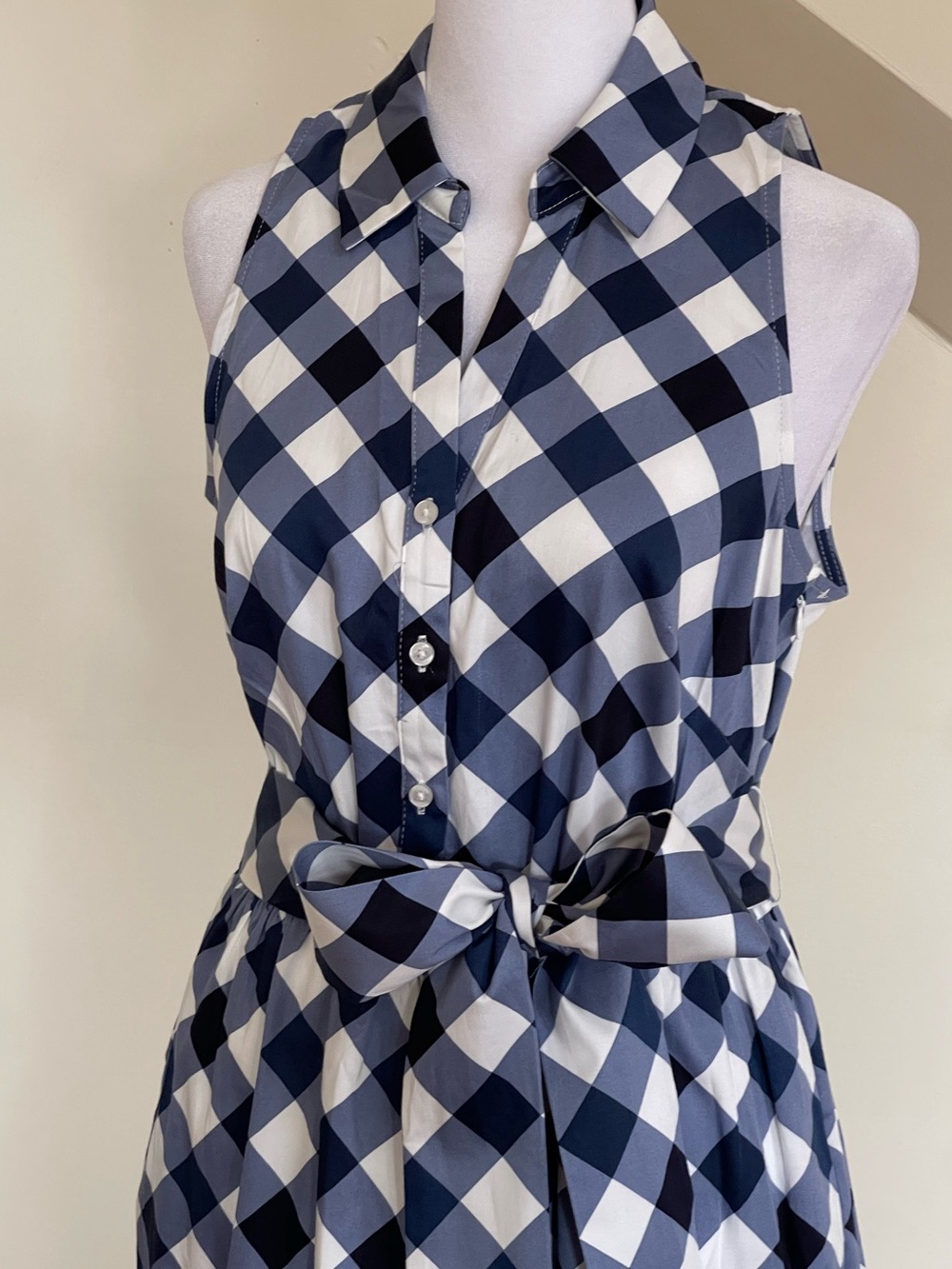 Tommy Hilfiger Navy Blue White Check Shirt Dress Sz 4 Sleeveless Pockets Tie NWT - Picture 5 of 14